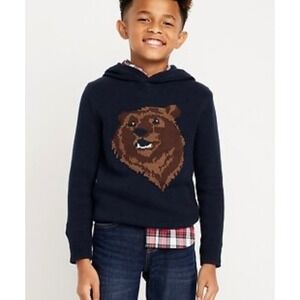Old Navy Kids Boys Navy Blue Bear Face Knit Hoodie Sweater Size XL 12
